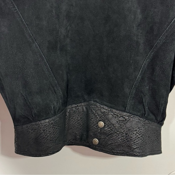 Vintage 80s BB Dakota Leather Bomber Jacket Sz M Black Moto Western Suede EUC - Picture 9 of 14
